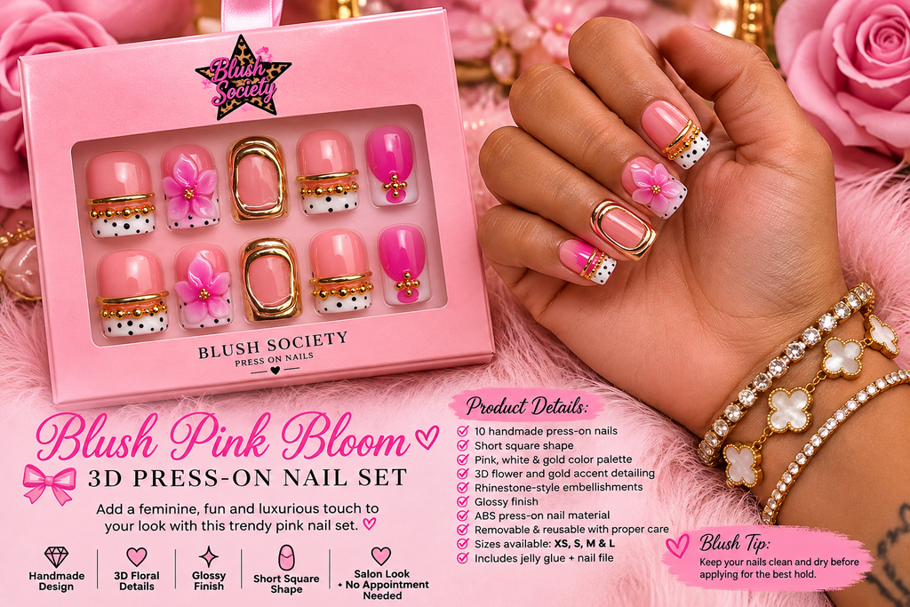 Blush Pink Bloom 3D Press-On Nail Set 💕🌸