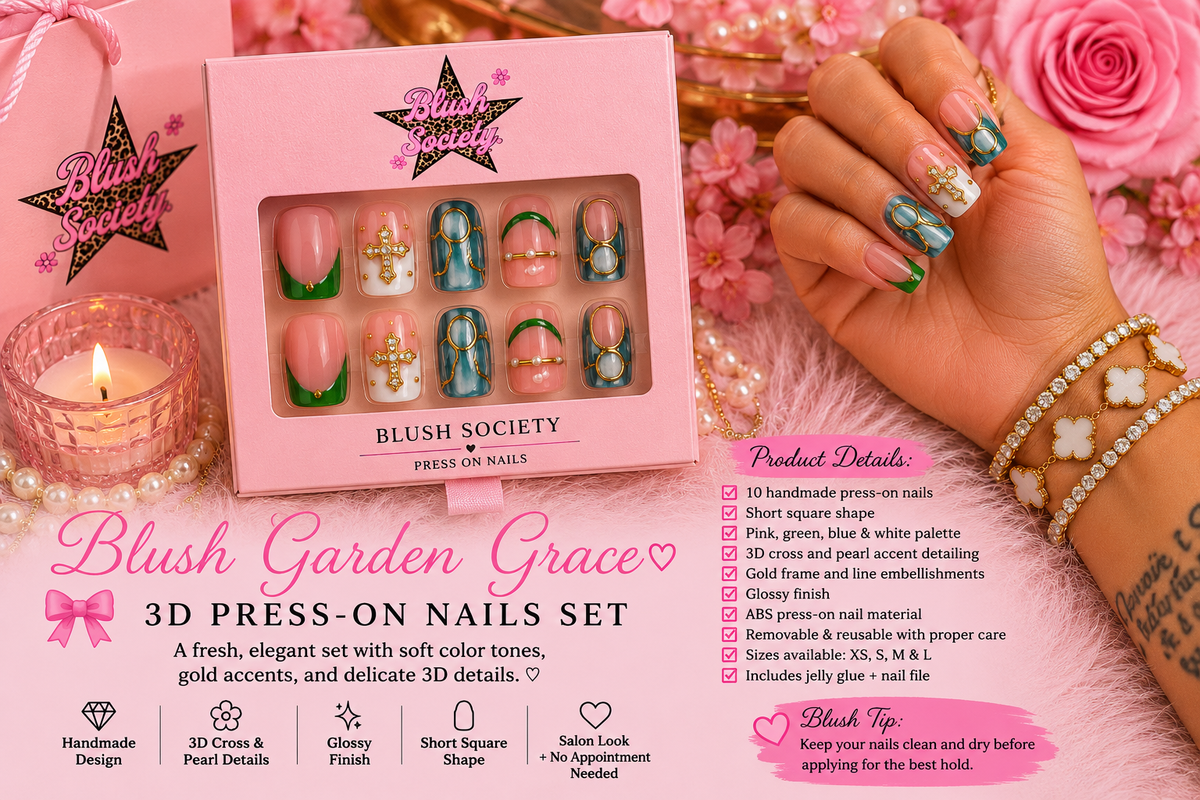 Blush Divine Cross Luxe Press-On Nail Set ✨💚