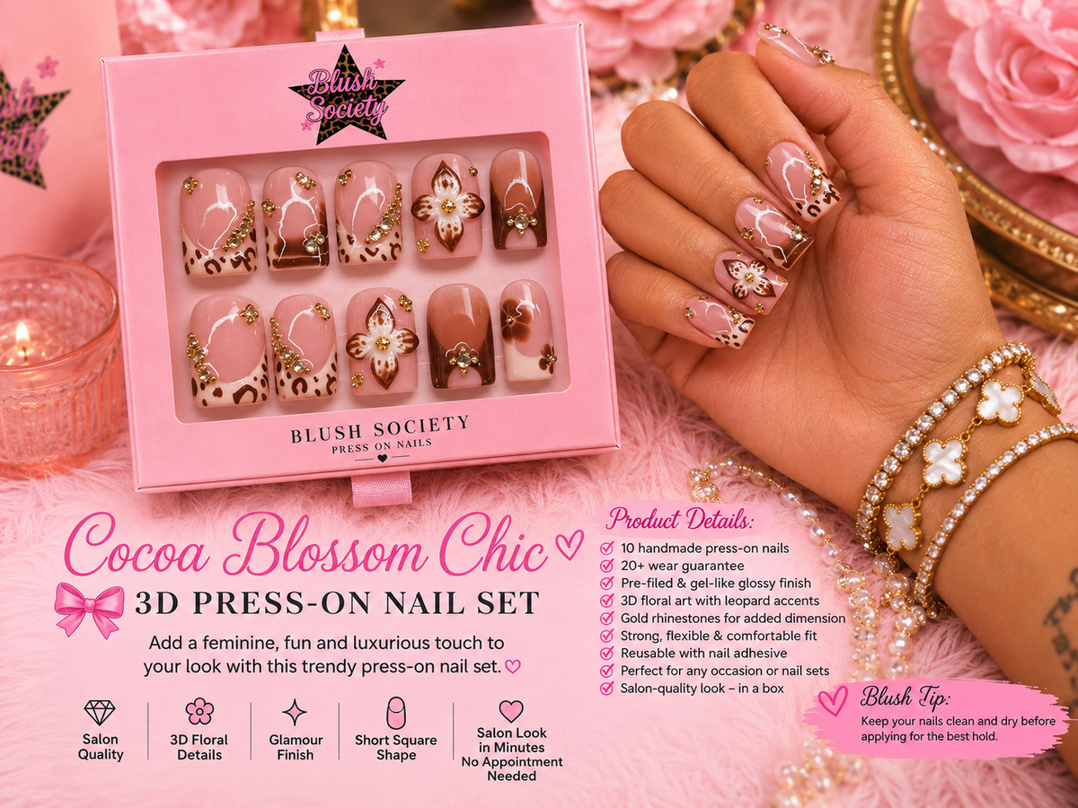 Cocoa Blossom Chic 3D Press-On Nail Set 🤎🌸