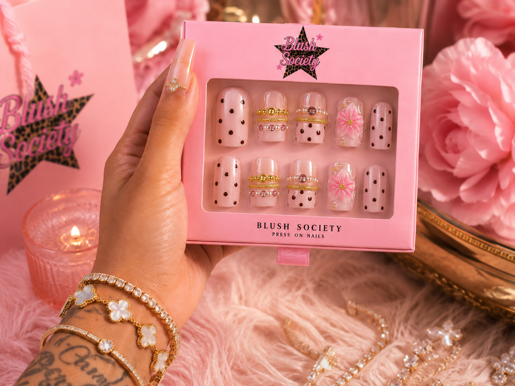 Blush Dot Bloom 3D Press-On Nail Set 💕🌸