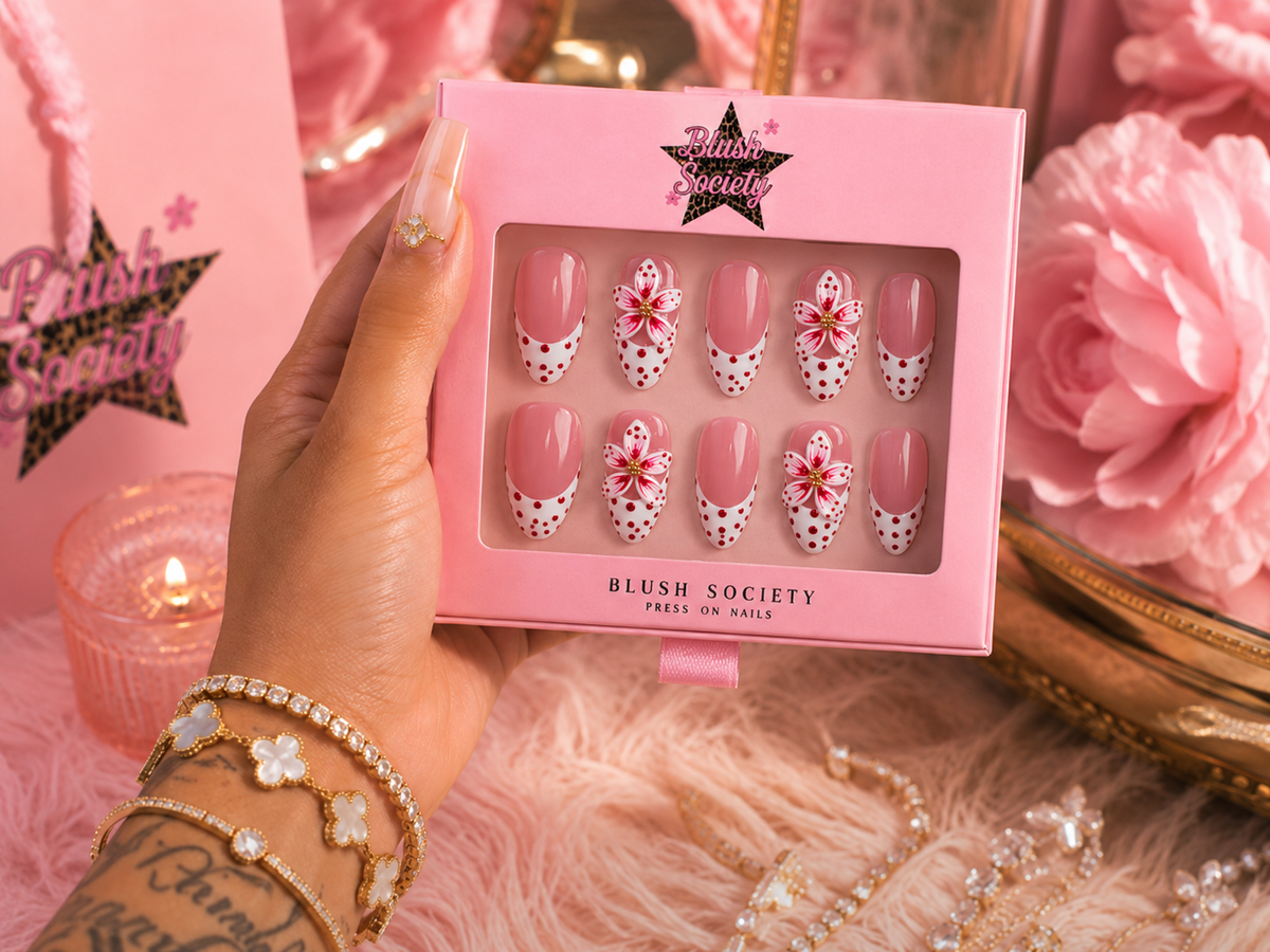 Cherry Dot Bloom 3D Press-On Nail Set 🍒🌸