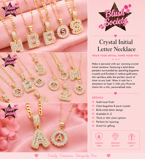 Gold initial pendant necklace with Figaro chain - Blush Society