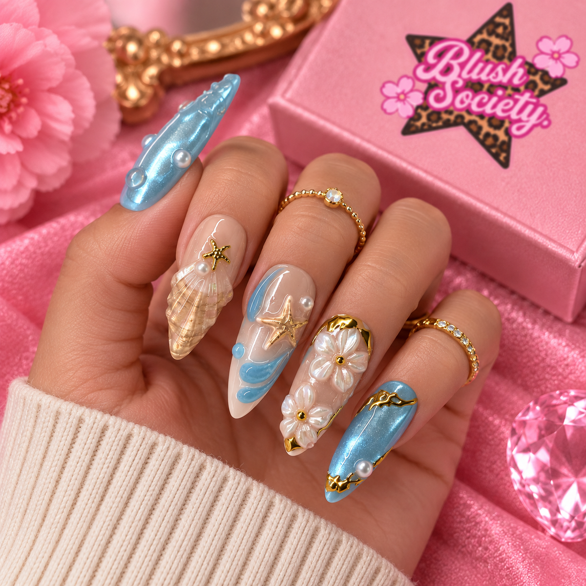 Ocean Pearl Luxe 3D Press-On Nails