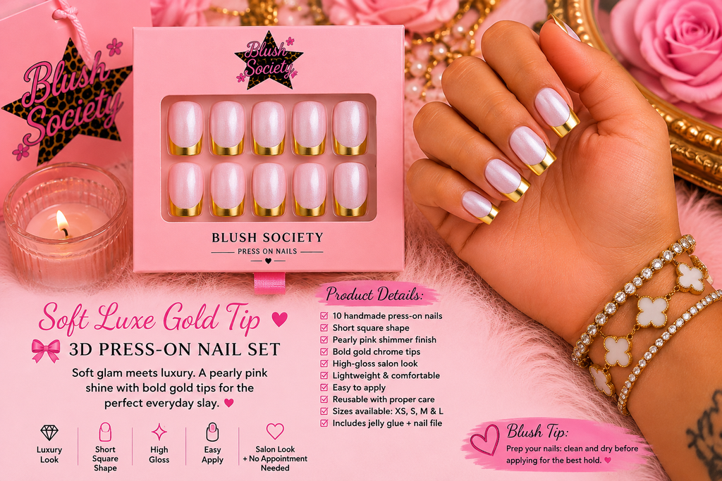 Soft Luxe Gold Tip Press-On Nail Set ✨💗
