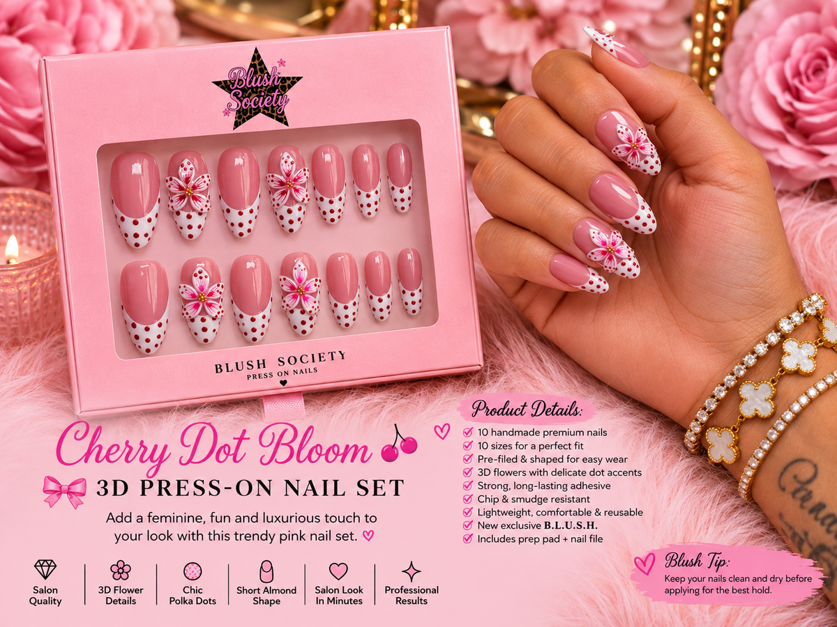 Cherry Dot Bloom 3D Press-On Nail Set 🍒🌸