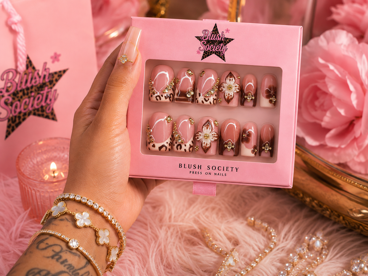 Cocoa Blossom Chic 3D Press-On Nail Set 🤎🌸