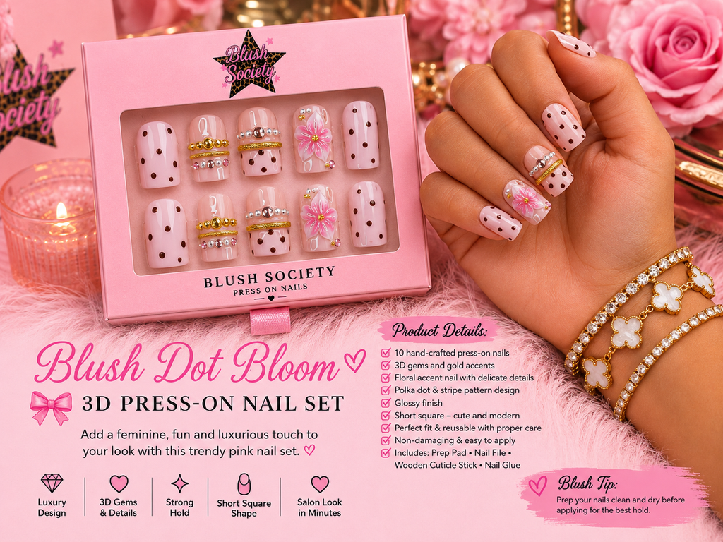 Blush Dot Bloom 3D Press-On Nail Set 💕🌸