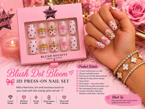 Blush Dot Bloom 3D Press-On Nail Set 💕🌸