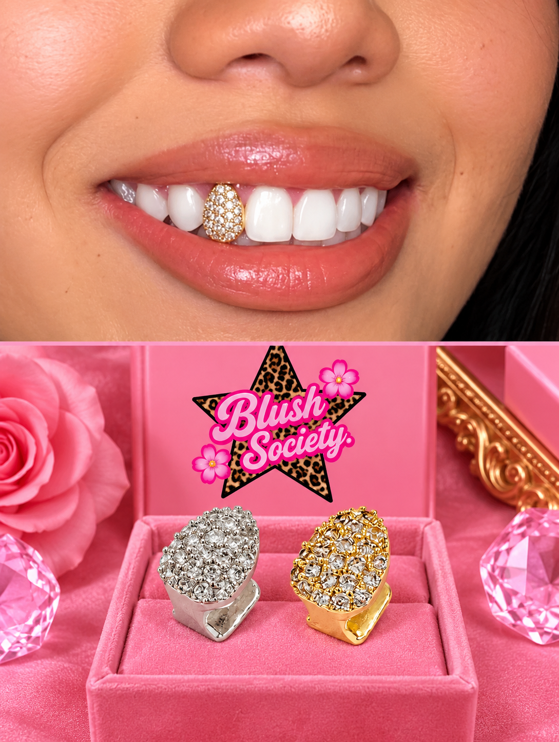 Crystal Pavé Tooth Cap – Gold or Silver Statement Grill