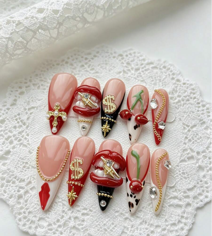 Cherry Riches Luxe long stiletto press-on nails
