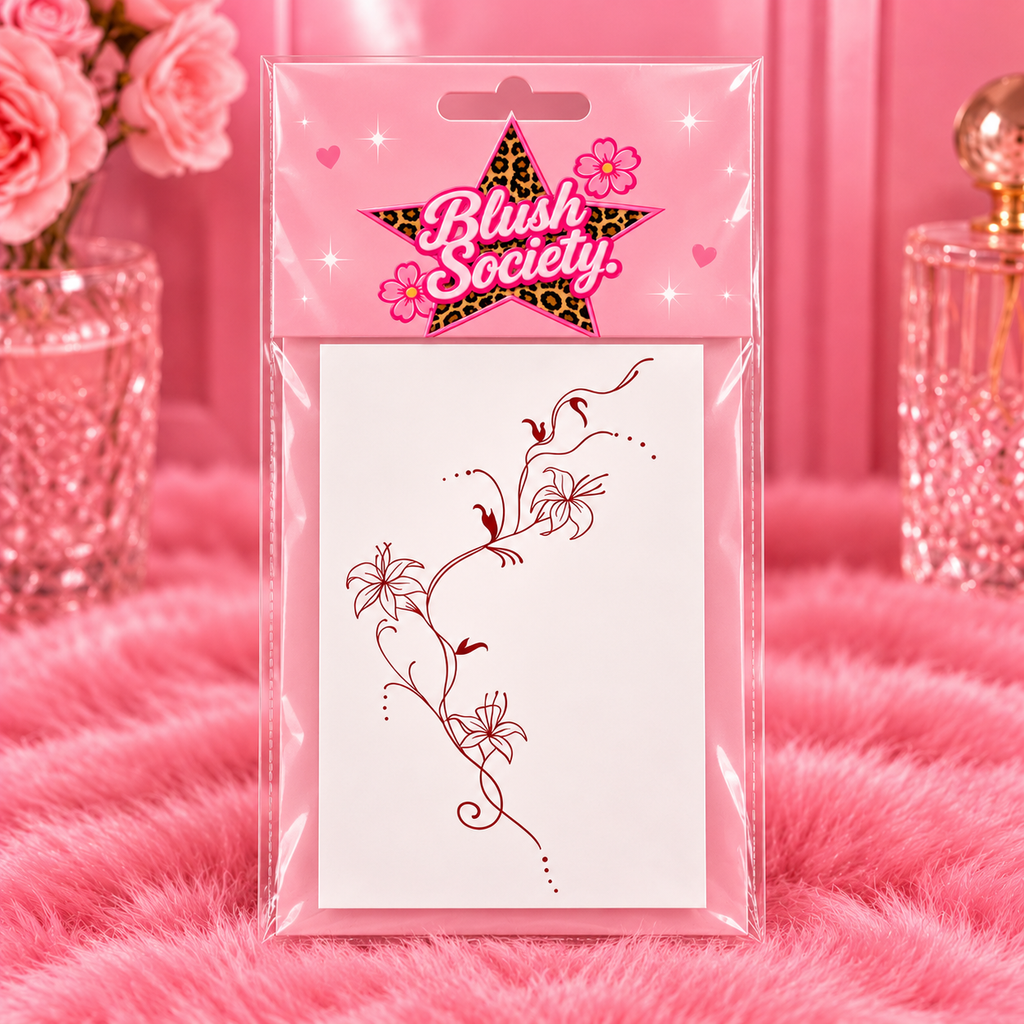 Blush Society Crimson Bloom temporary tattoo packaging
