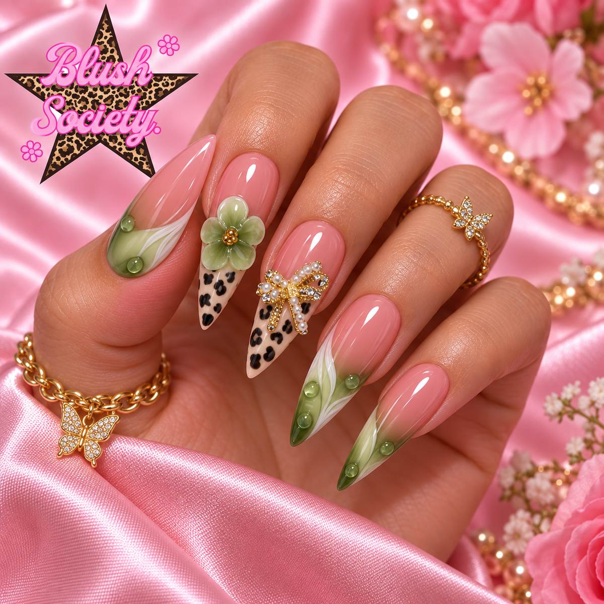 Vintage Charm press-on nails modeled on hand