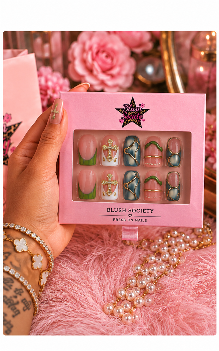 Blush Divine Cross Luxe Press-On Nail Set ✨💚