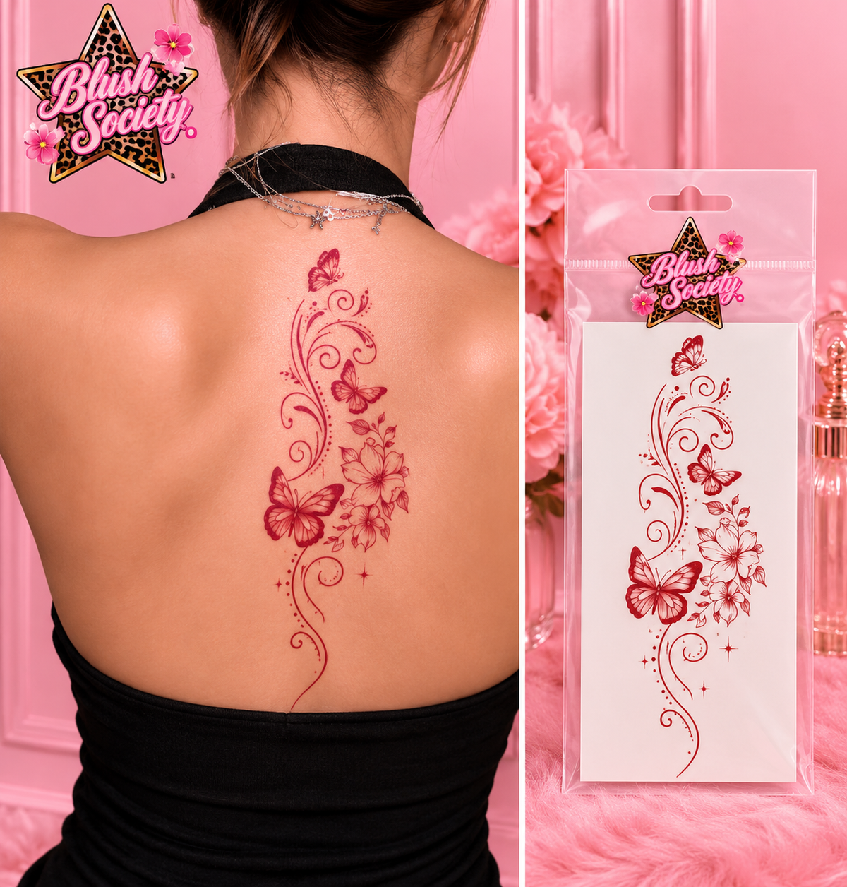 Blush Society Butterfly Garden temporary tattoo
