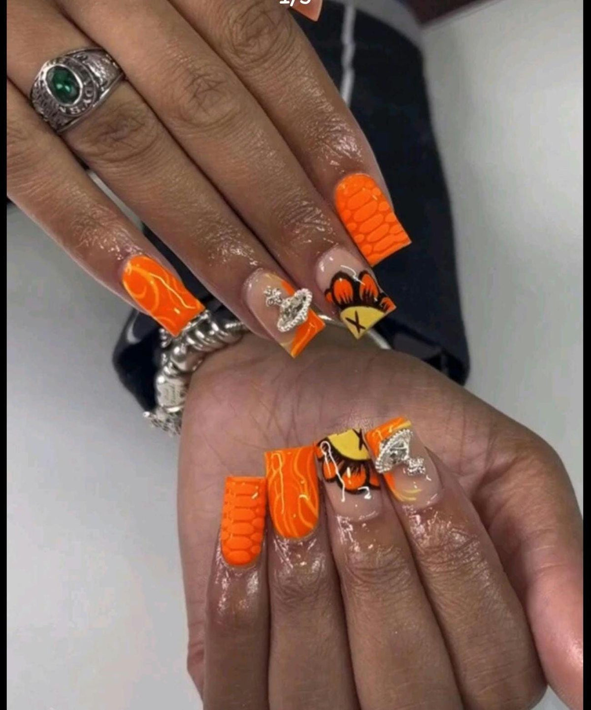 Orange Crush 3D Glam Short Square Press-On Nail Set by Blush Society