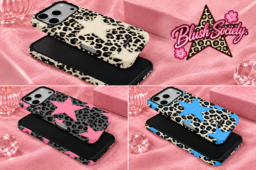 Leopard print phone case with oversized star details - Blush Society