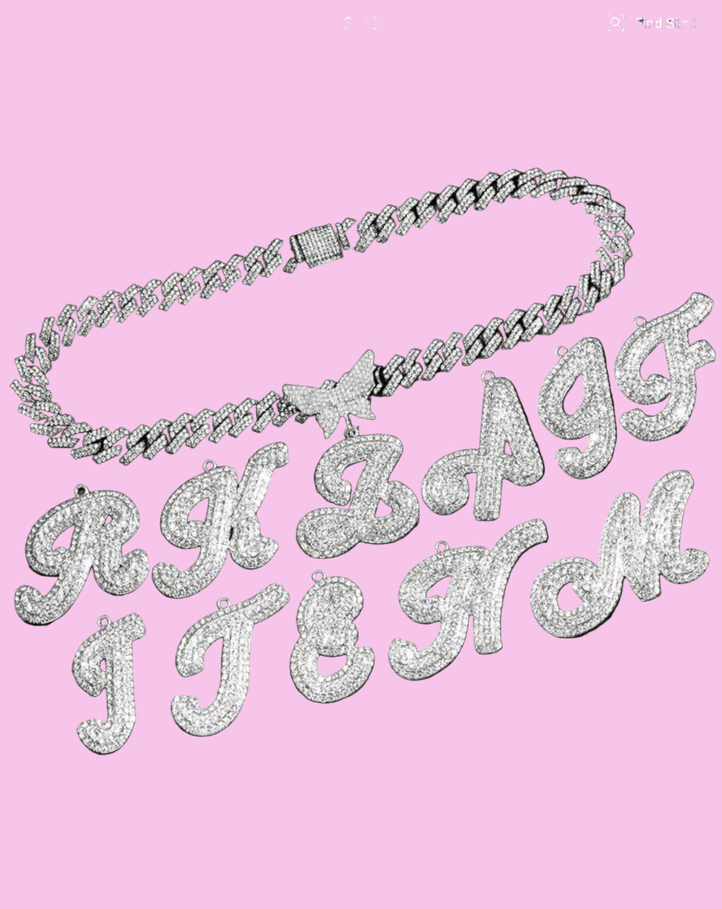 Rhinestone Initial  Butterfly Cuban Link Necklace