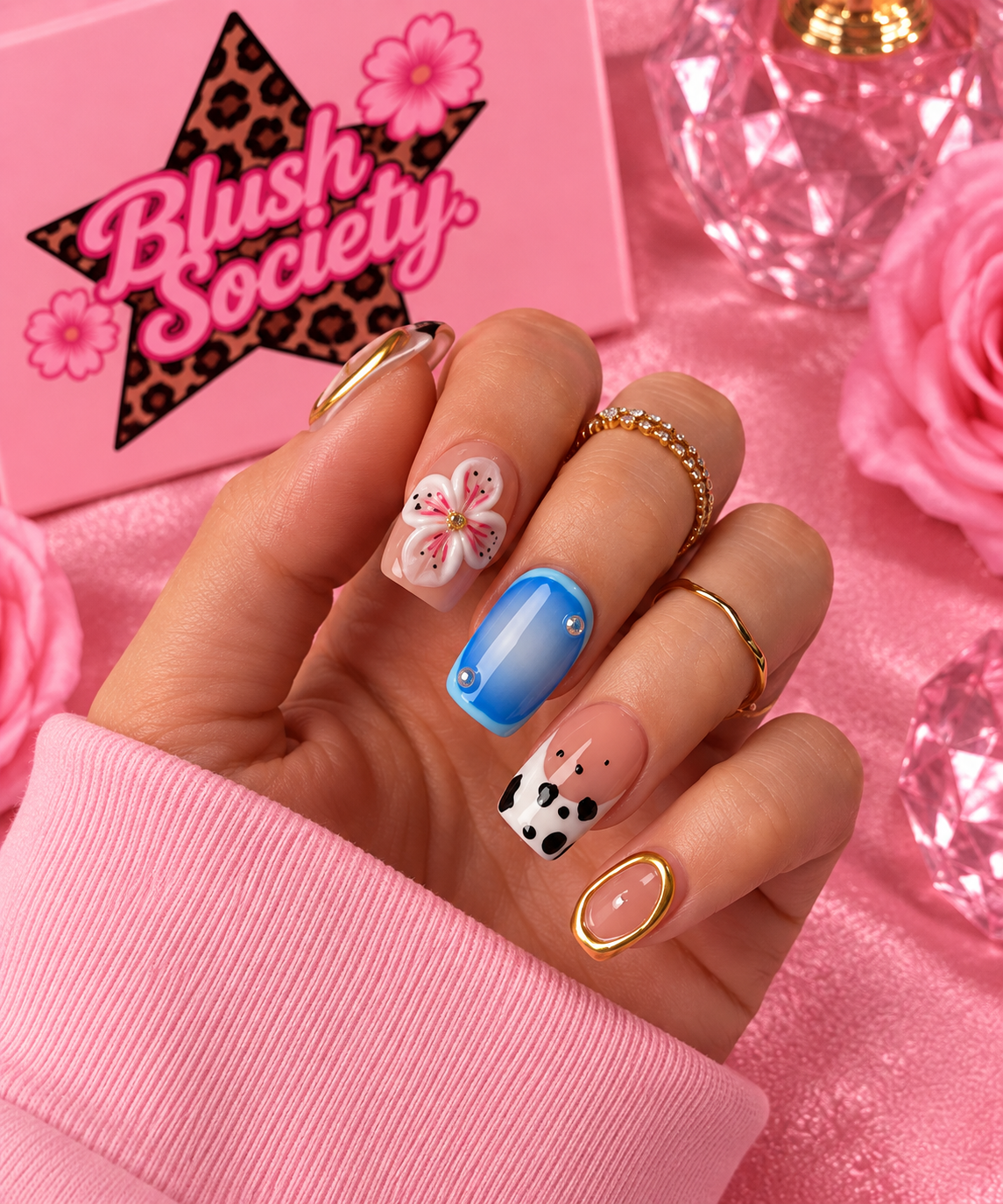 Cobalt Cowgirl Luxe Short Square Press-On Nails
