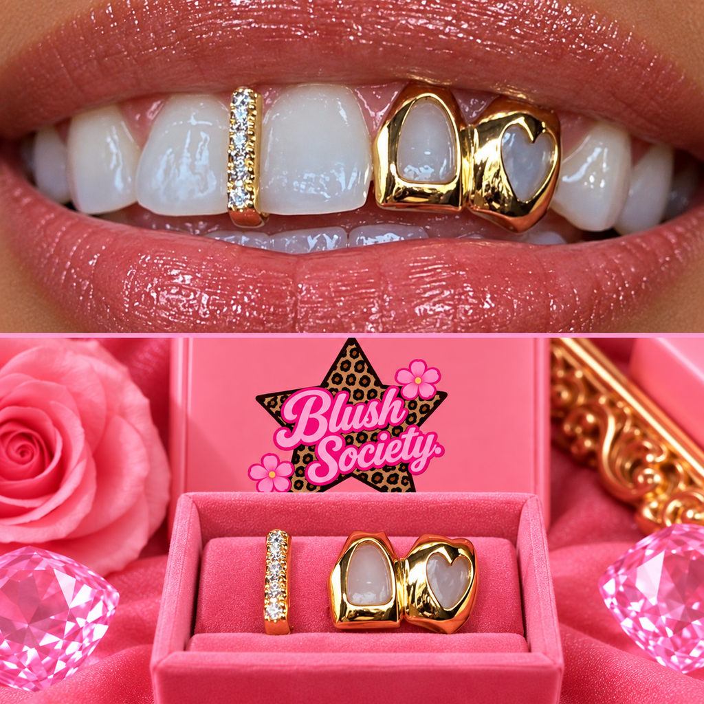 Gold Heart & Crystal Tooth Charm Set – 3-Piece Statement Grillz