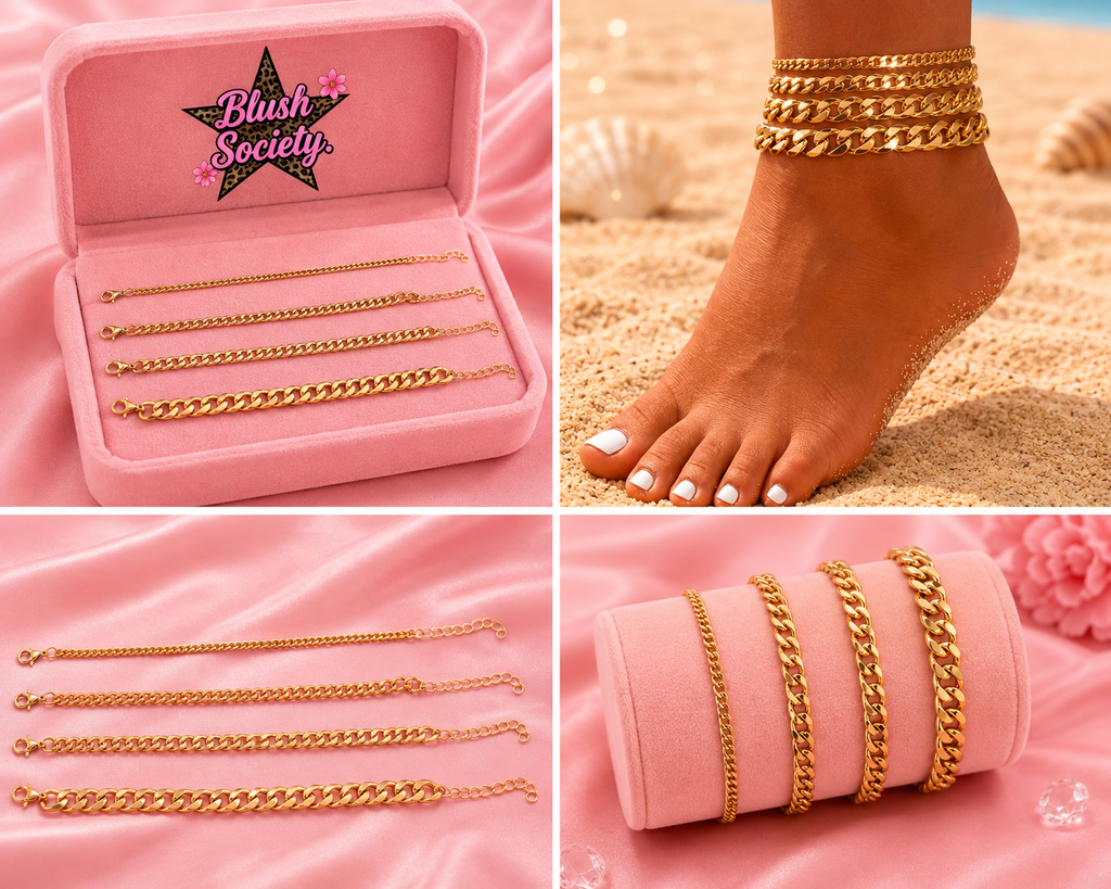 💕 Blush Society 4-Piece Chunky Chain Anklet Set