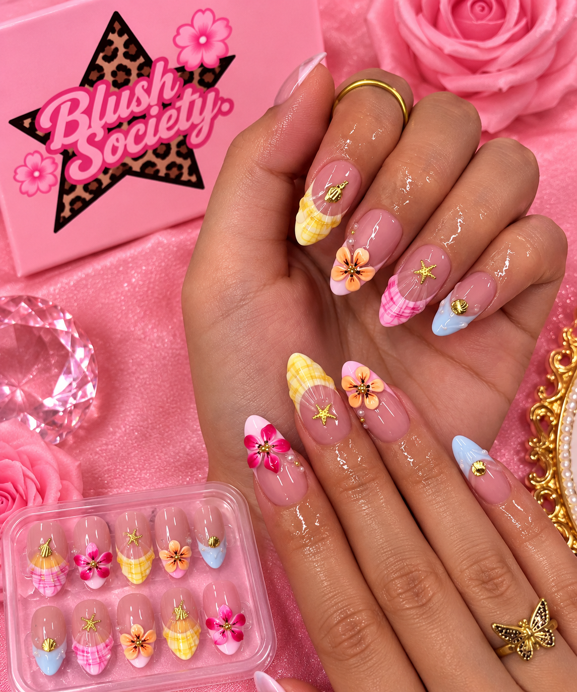 Seaside Petal Luxe Almond Press-On Nails