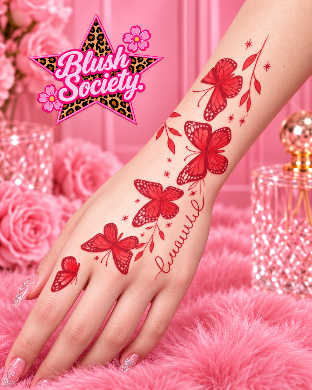 Red Butterfly Vine Temporary Tattoo